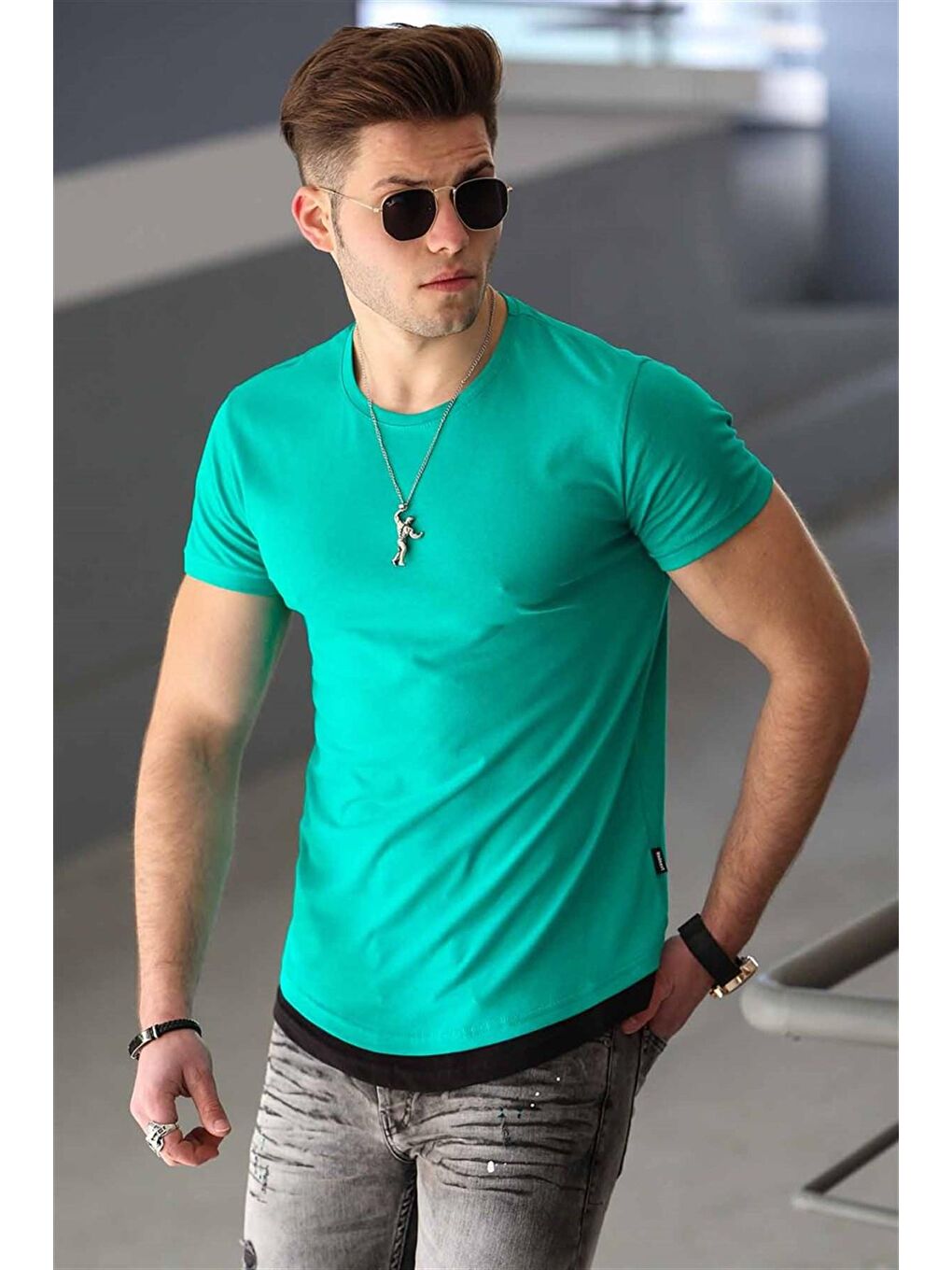 Basic Yeşil Erkek Tişört 4465-2