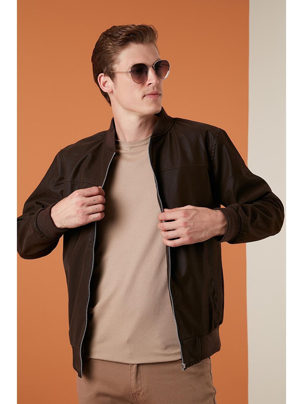 Kahverengi Fermuarlı Cepli Kolej Yaka Mevsimlik Bomber Mont 5711481