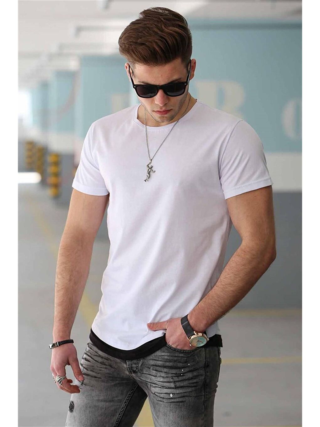 Basic Beyaz Erkek Tişört 4465-1