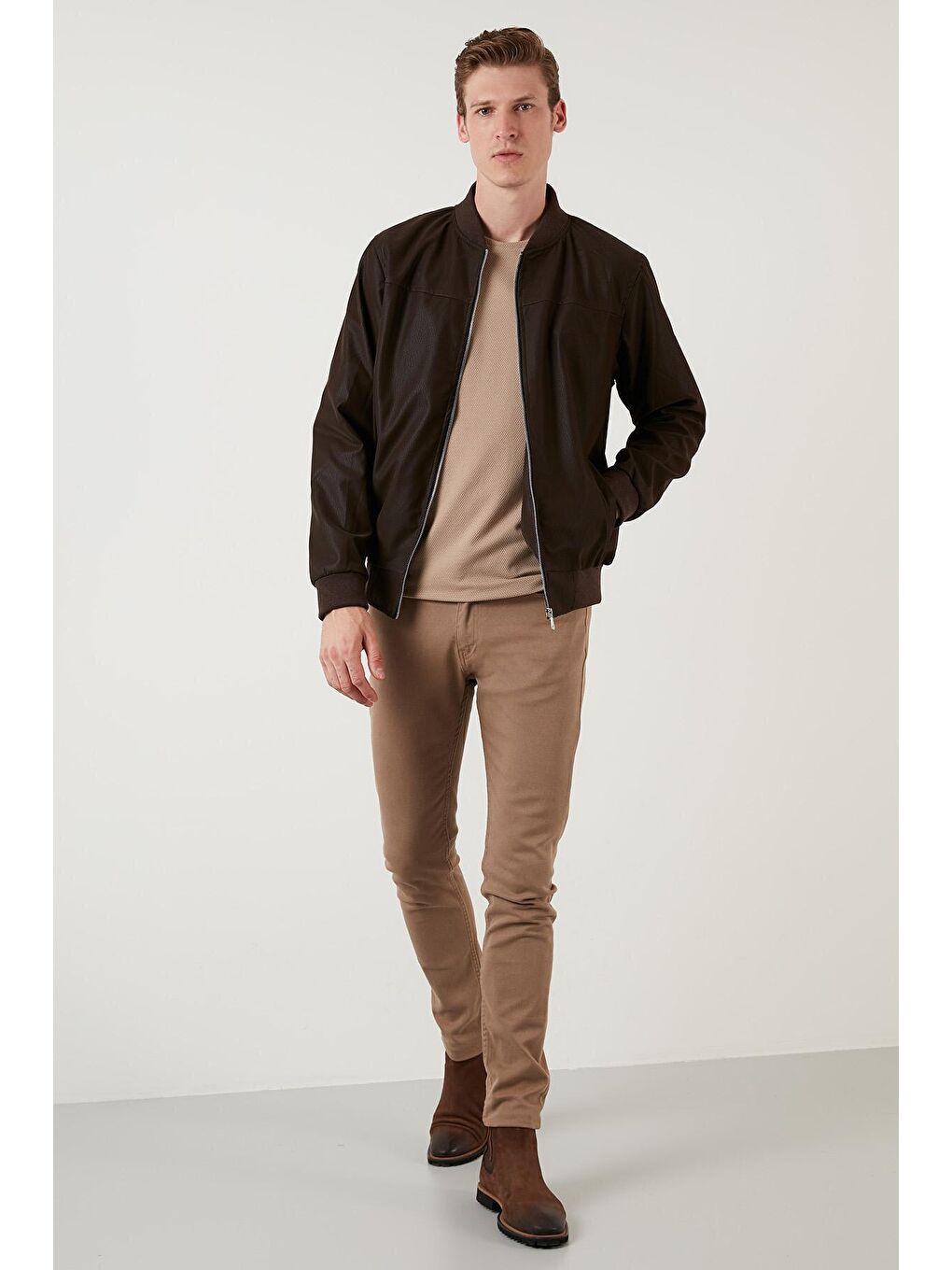 Kahverengi Fermuarlı Cepli Kolej Yaka Mevsimlik Bomber Mont 5711481-3