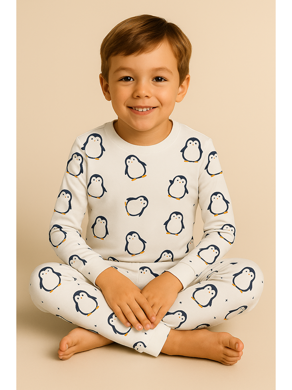 Karışık Çocuk Penguen Baskılı Pijama Takımı