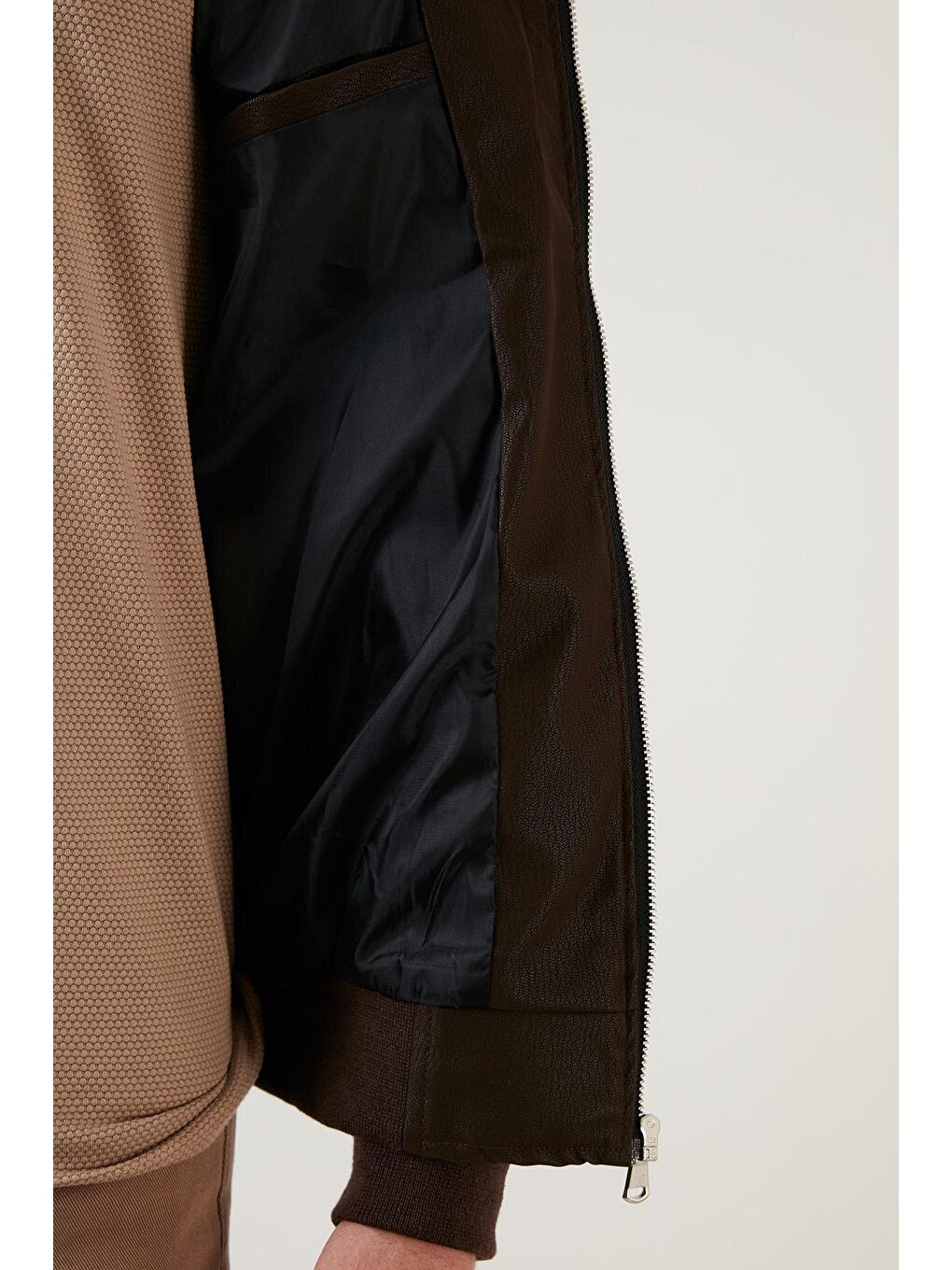 Kahverengi Fermuarlı Cepli Kolej Yaka Mevsimlik Bomber Mont 5711481-4