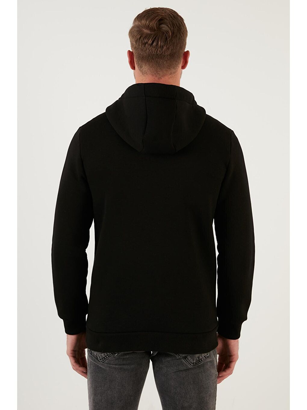 Siyah Pamuklu İçi Tüylü Yumuşak Şardonlu Kapüşonlu Erkek Sweat 59052651-4