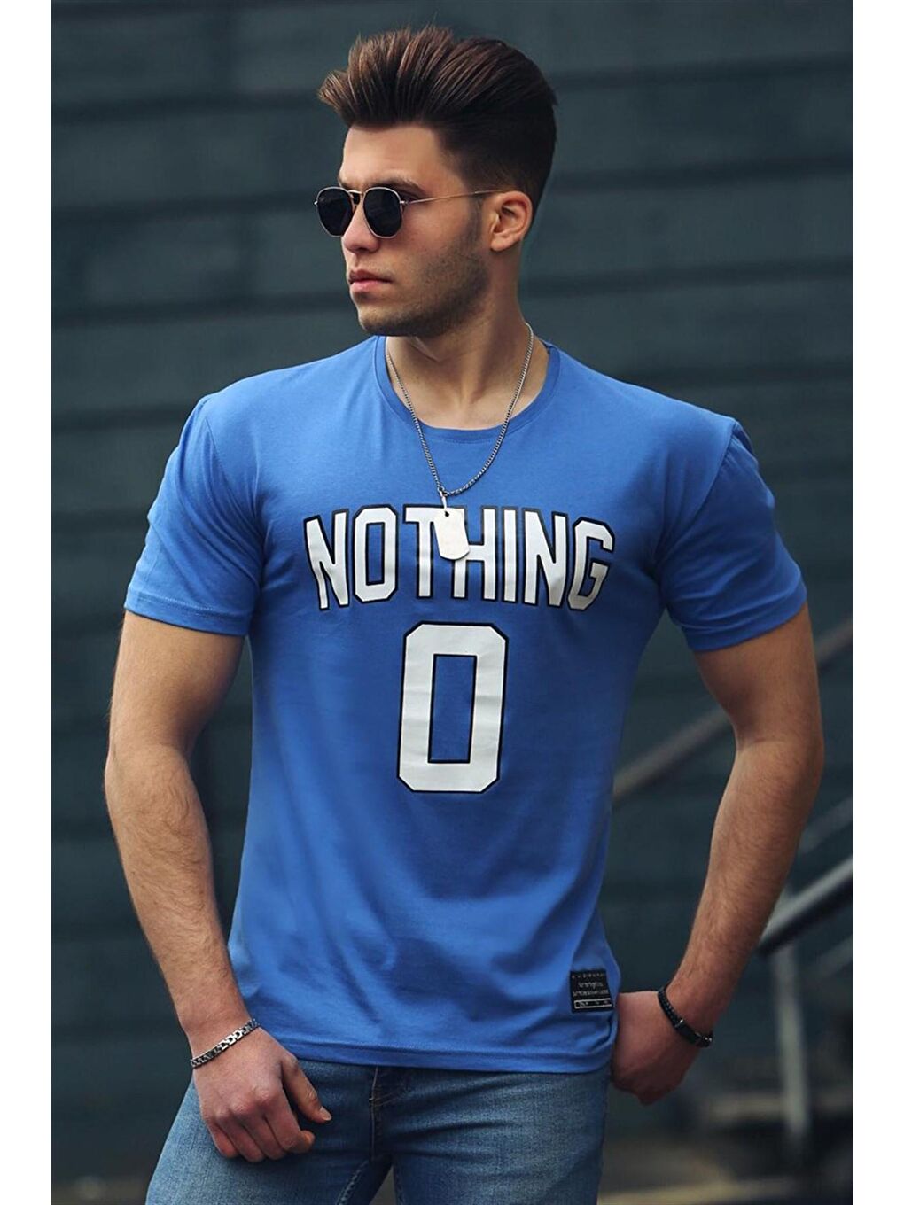 Mavi Baskılı Saks Tişört 4394