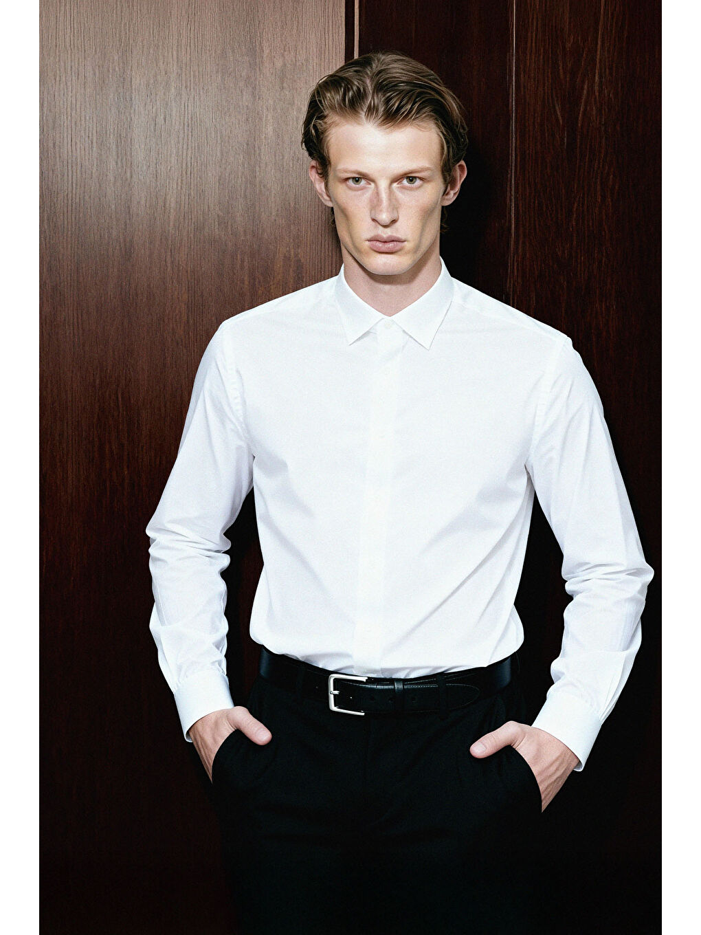 Erkek Beyaz Ütü Gerektirmeyen Non-Iron Taılored Slim Fit Dar Kesim %100 Pamuk Gömlek-2