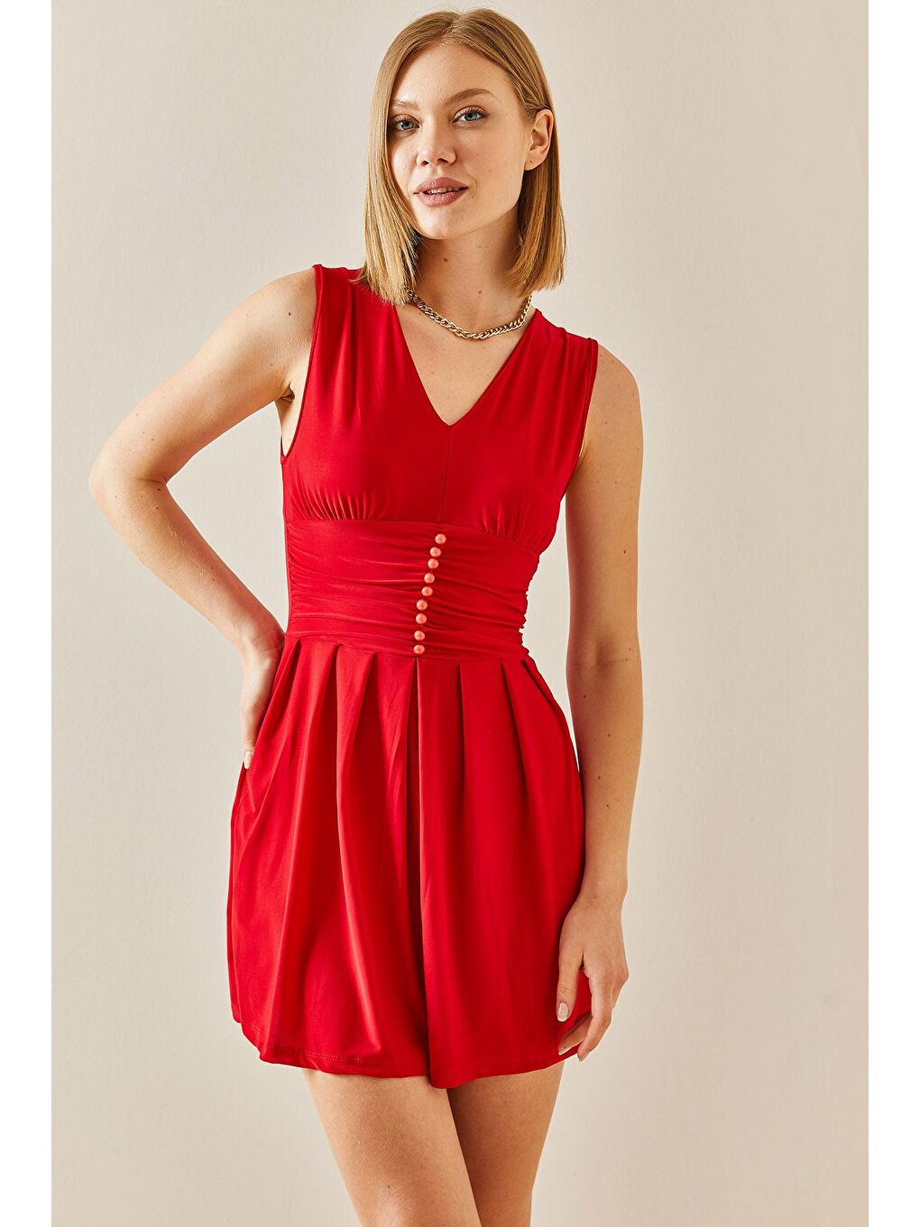 Kırmızı Belden Oturtmalı Drapeli Elbise 3YXK6-47258-04-2