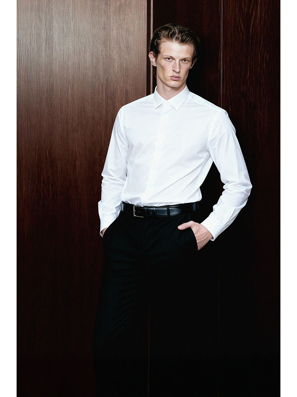 Erkek Beyaz Ütü Gerektirmeyen Non-Iron Taılored Slim Fit Dar Kesim %100 Pamuk Gömlek-3