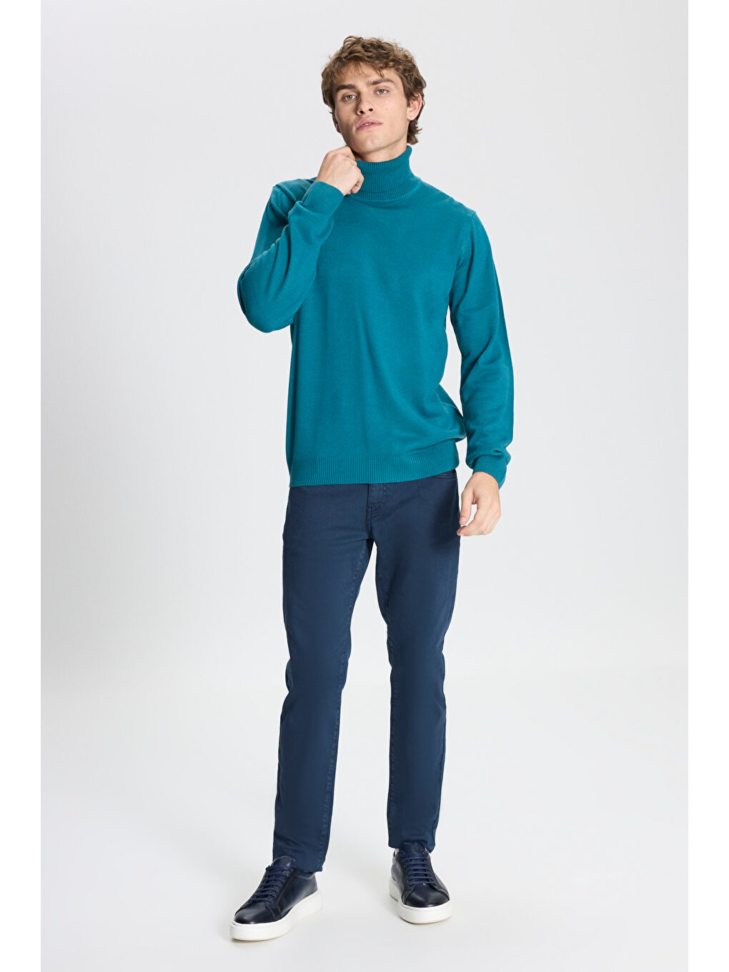 Erkek Petrol Tüylenme Yapmayan Anti Pilling Özellikli Standart Fit Tam Balıkçı Yaka Triko-1