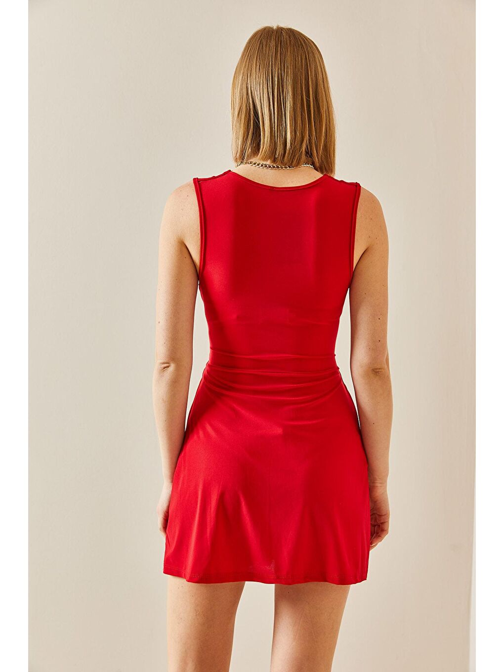 Kırmızı Belden Oturtmalı Drapeli Elbise 3YXK6-47258-04-4