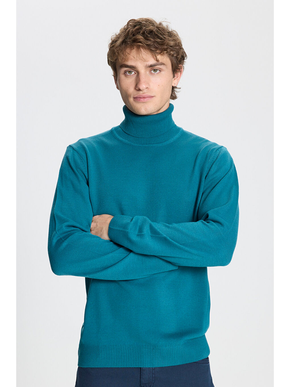 Erkek Petrol Tüylenme Yapmayan Anti Pilling Özellikli Standart Fit Tam Balıkçı Yaka Triko-3