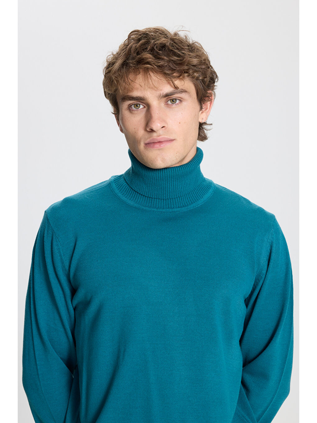 Erkek Petrol Tüylenme Yapmayan Anti Pilling Özellikli Standart Fit Tam Balıkçı Yaka Triko-4