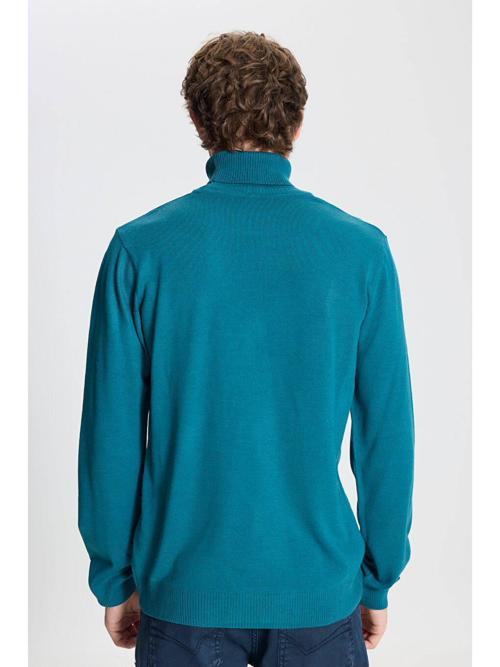 Erkek Petrol Tüylenme Yapmayan Anti Pilling Özellikli Standart Fit Tam Balıkçı Yaka Triko-5