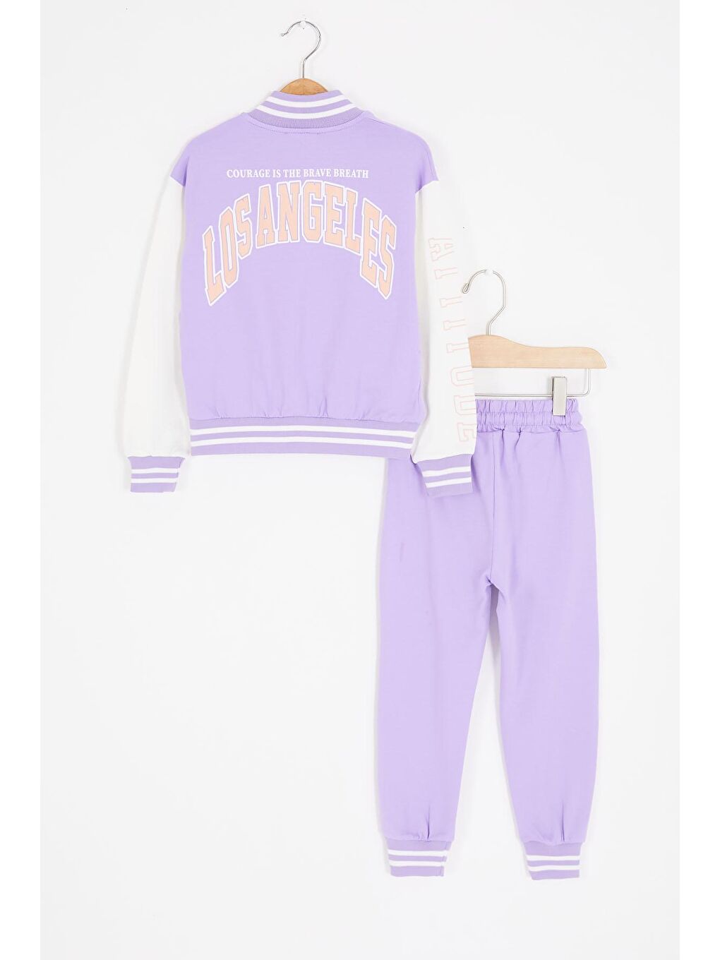 Lila NY Nakışlı Sırt Baskılı Kız Çocuk Kolej Eşofman Takımı 16933-4