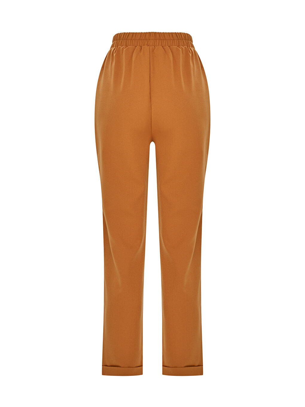 Sarı Düz Renk Beli Lastikli Klasik Pantolon-Camel-1