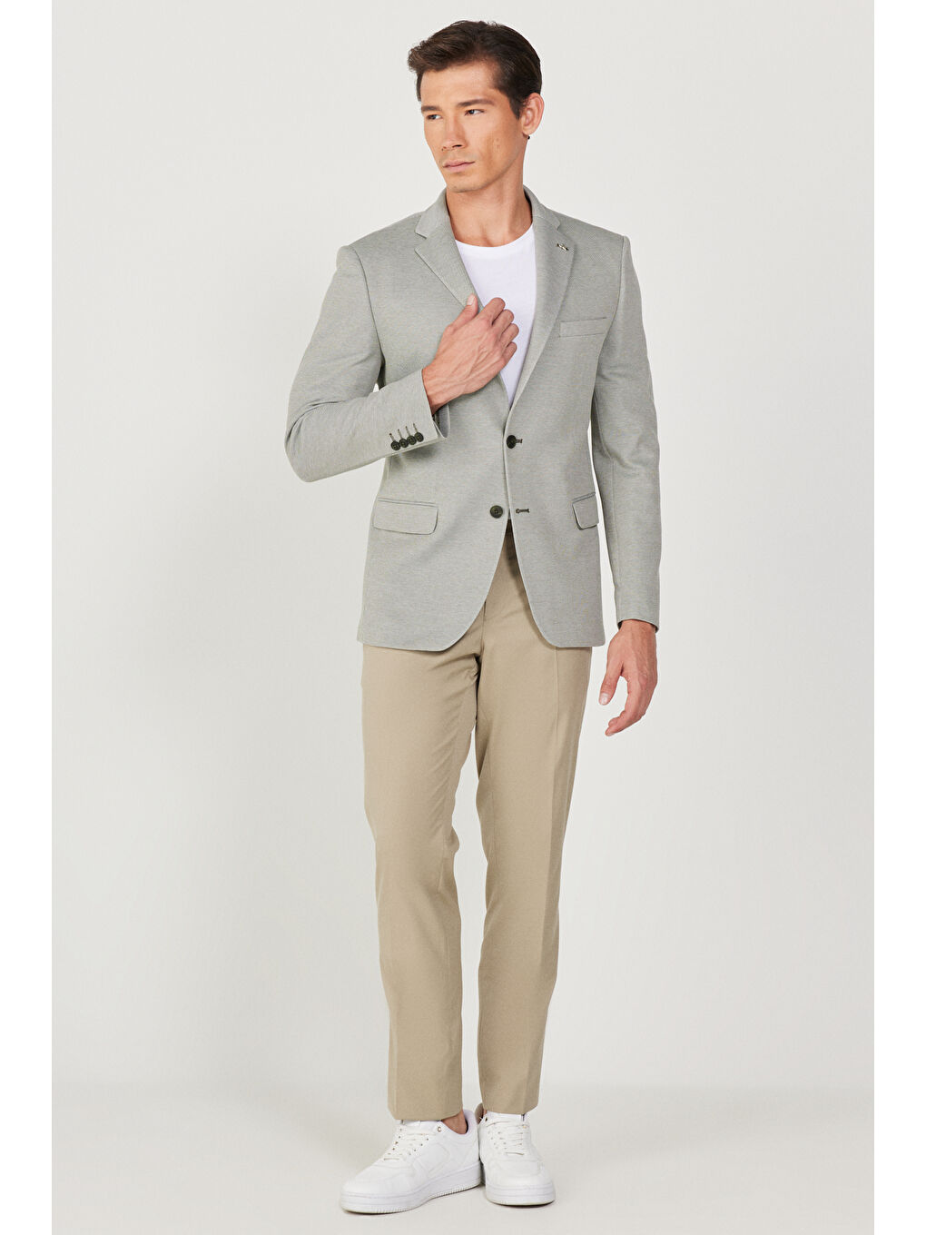 Erkek Bej Slim Fit Dar Kesim Yan Cepli Esnek Pantolon-2