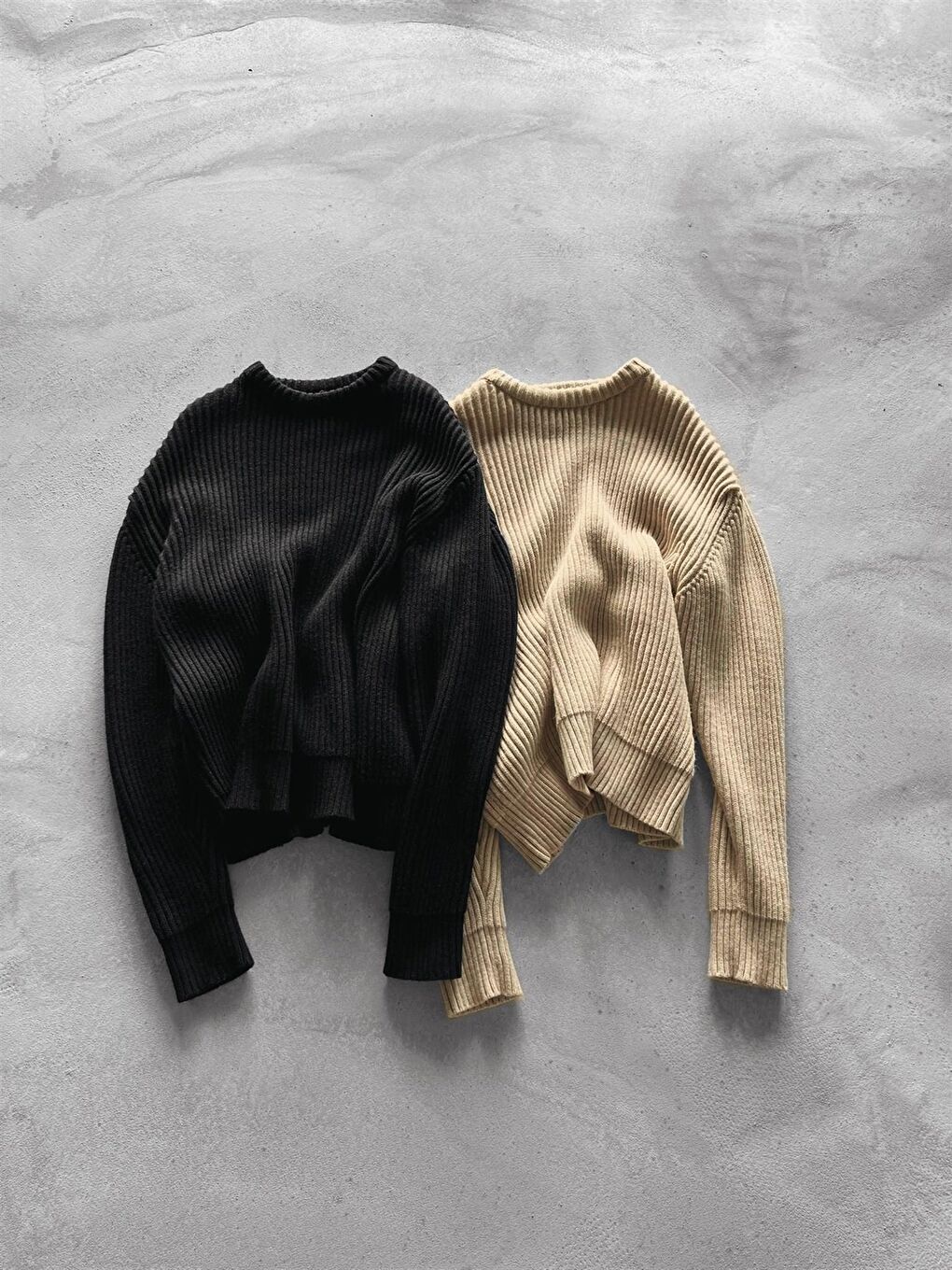 Erkek Extra Oversize Fitilli Örme Kazak Siyah-1