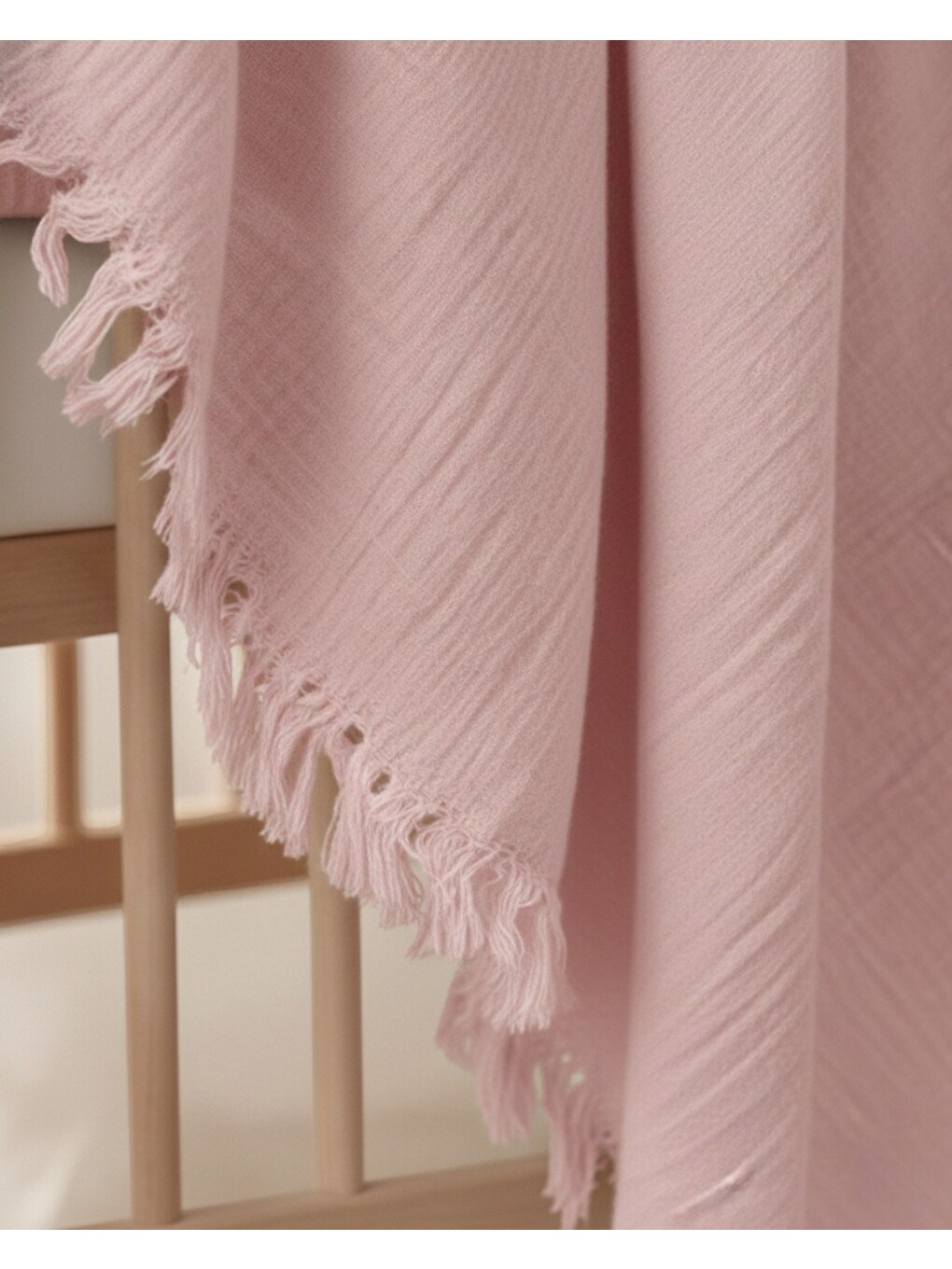 Pembe Tek Katlı 110x90 Cm Saçaklı Düz Renk Lüx Müslin Battaniye-1