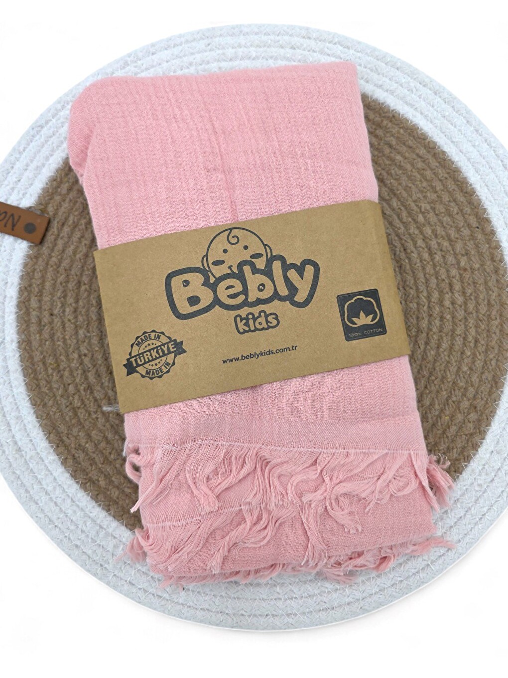 Pembe Tek Katlı 110x90 Cm Saçaklı Düz Renk Lüx Müslin Battaniye-2