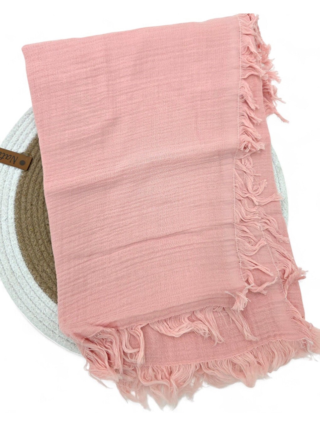 Pembe Tek Katlı 110x90 Cm Saçaklı Düz Renk Lüx Müslin Battaniye-3