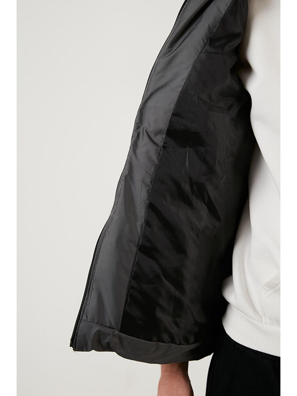 Gri Fermuarlı Cepli Kapüşonlu Şişme Yelek 5760066-3