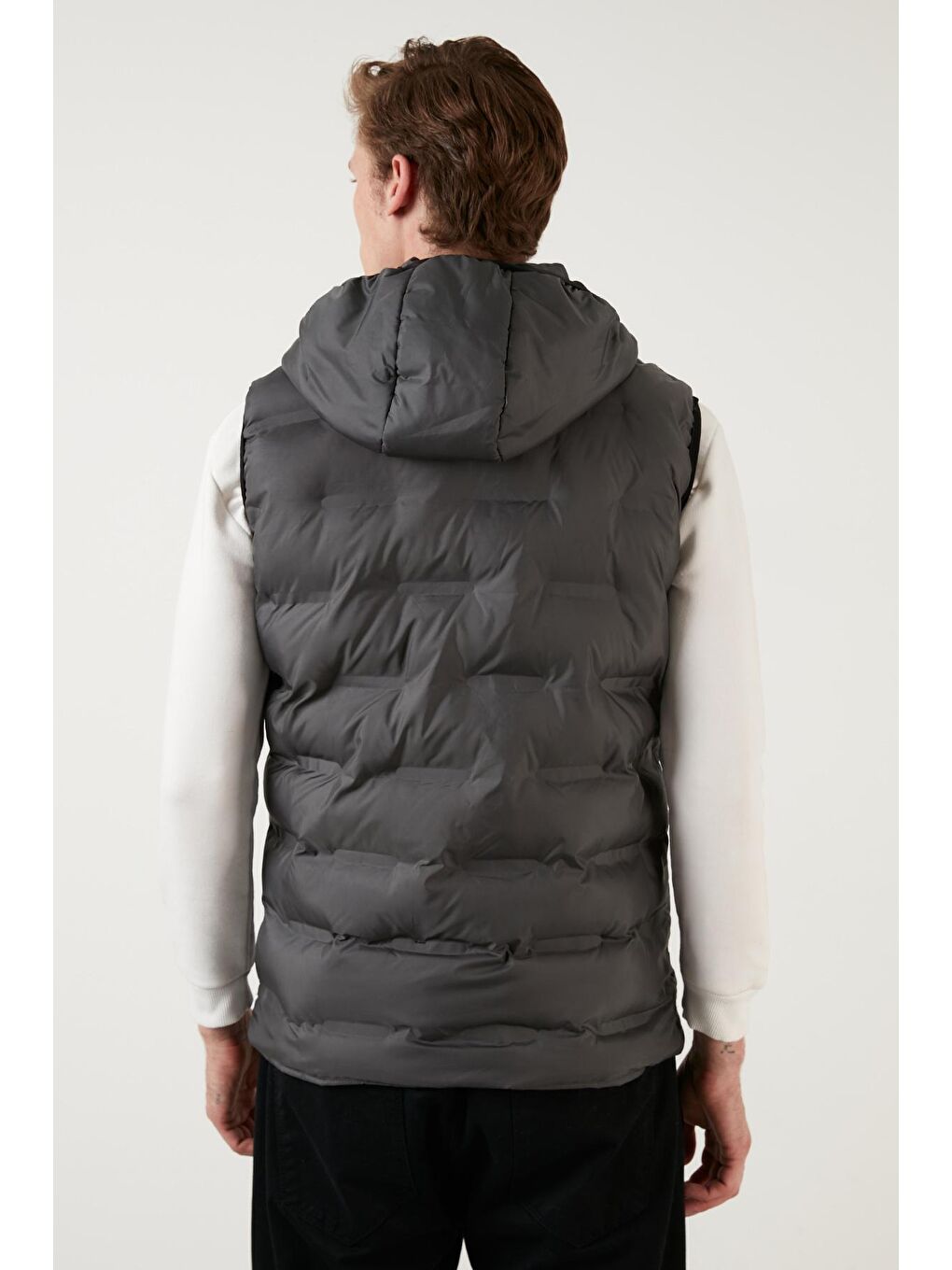 Gri Fermuarlı Cepli Kapüşonlu Şişme Yelek 5760066-4