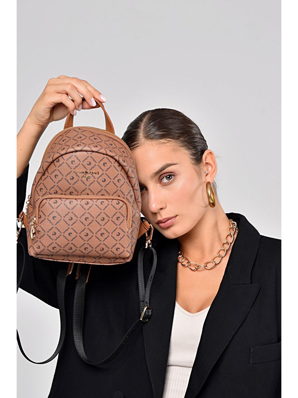 Kahverengi Kadın Desenli Sırt Çantası-3