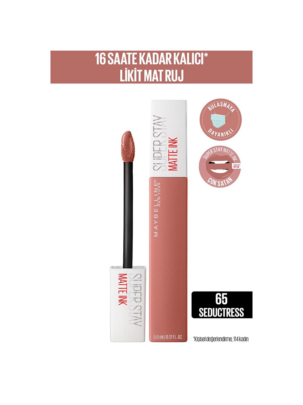 MAYBELLINE NEWYORK Nude Super Stay Matte Ink Likit Mat Ruj - 65 Seductress (Nude)