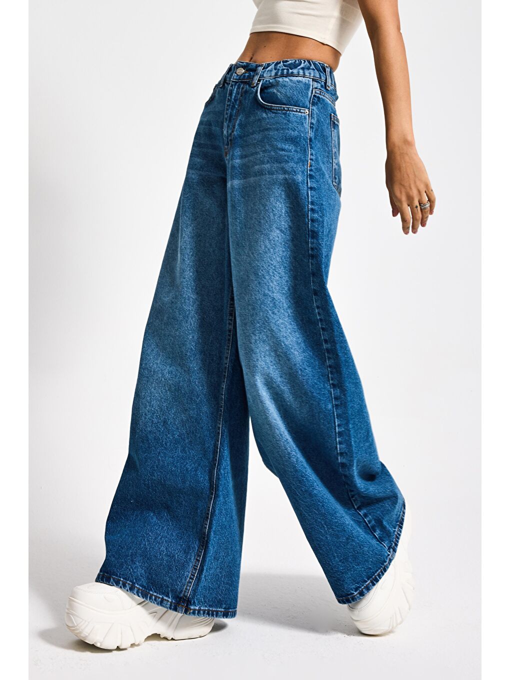 Kadın Mavi Renk 2S5 4 Palazzo Fit Beli Lastliki  100 Pamuk Denim Jean