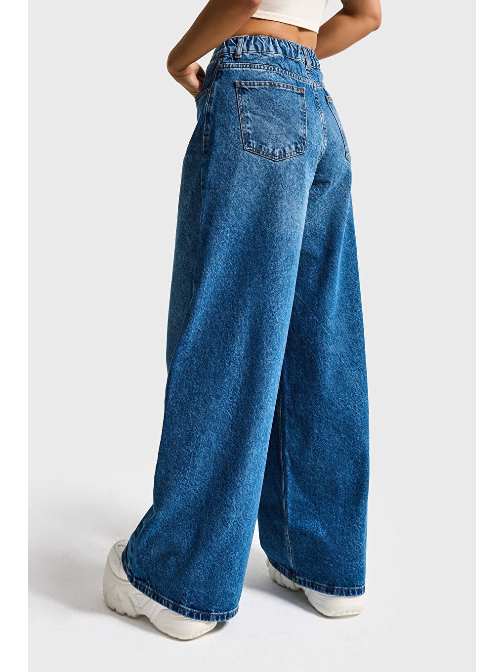 Kadın Mavi Renk 2S5 4 Palazzo Fit Beli Lastliki  100 Pamuk Denim Jean-2