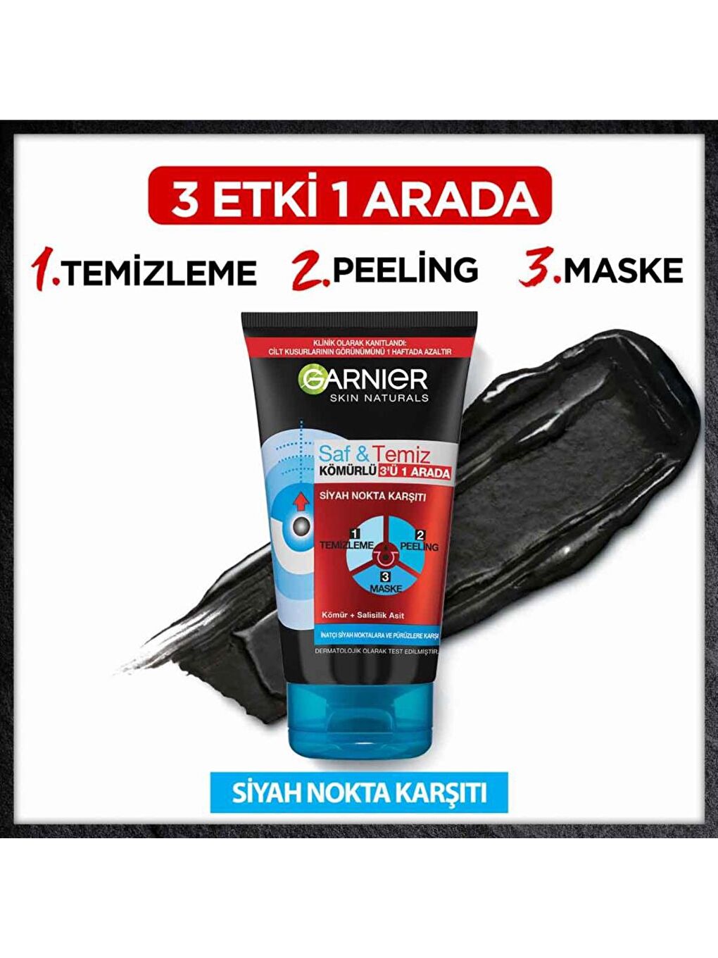 GARNIER Siyah Skin Naturals Saf & Temiz Siyah Nokta Karşıtı Kömürlü 3'ü 1 arada (150 ml) - 4