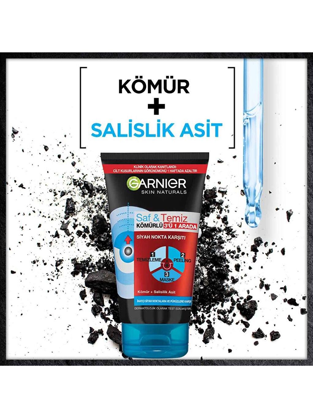 GARNIER Siyah Skin Naturals Saf & Temiz Siyah Nokta Karşıtı Kömürlü 3'ü 1 arada (150 ml) - 8