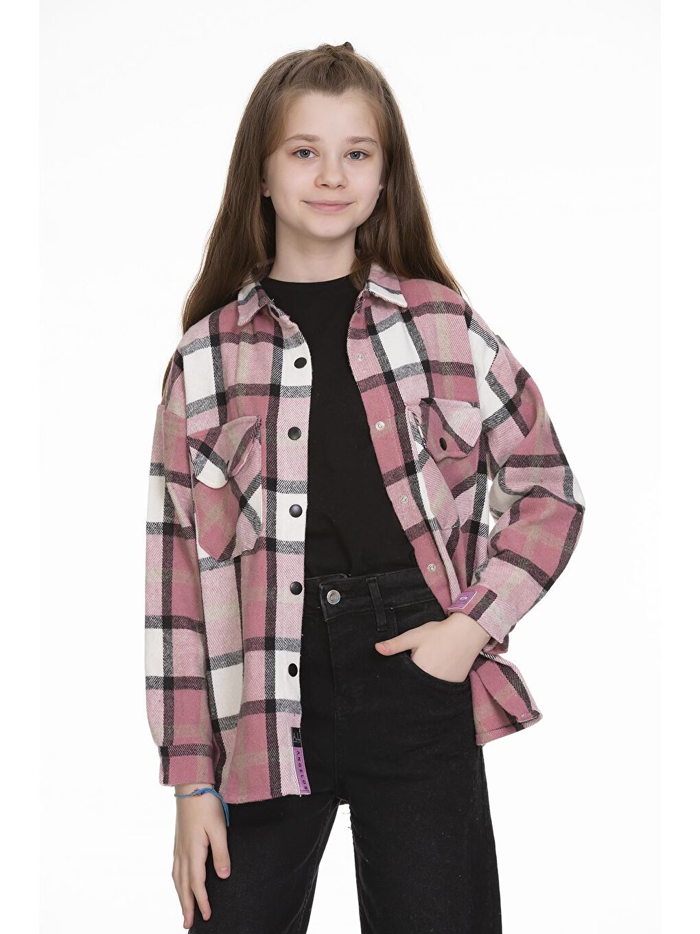 Pembe Kız Çocuk Ekose Gömlek 9-14 Yaş Lx148