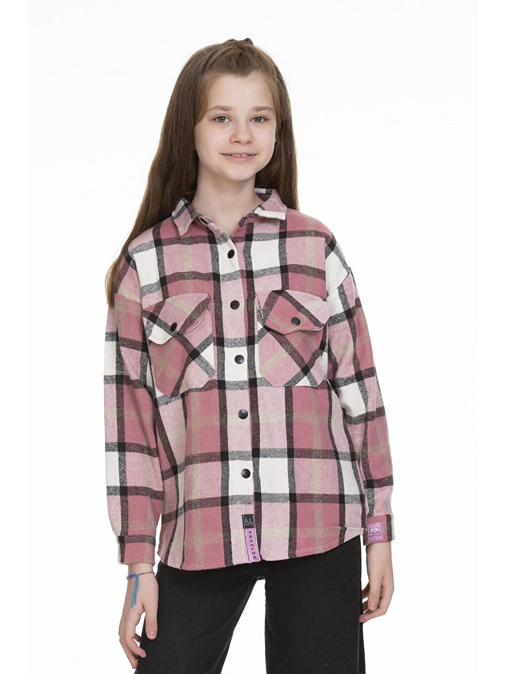 Pembe Kız Çocuk Ekose Gömlek 9-14 Yaş Lx148-1