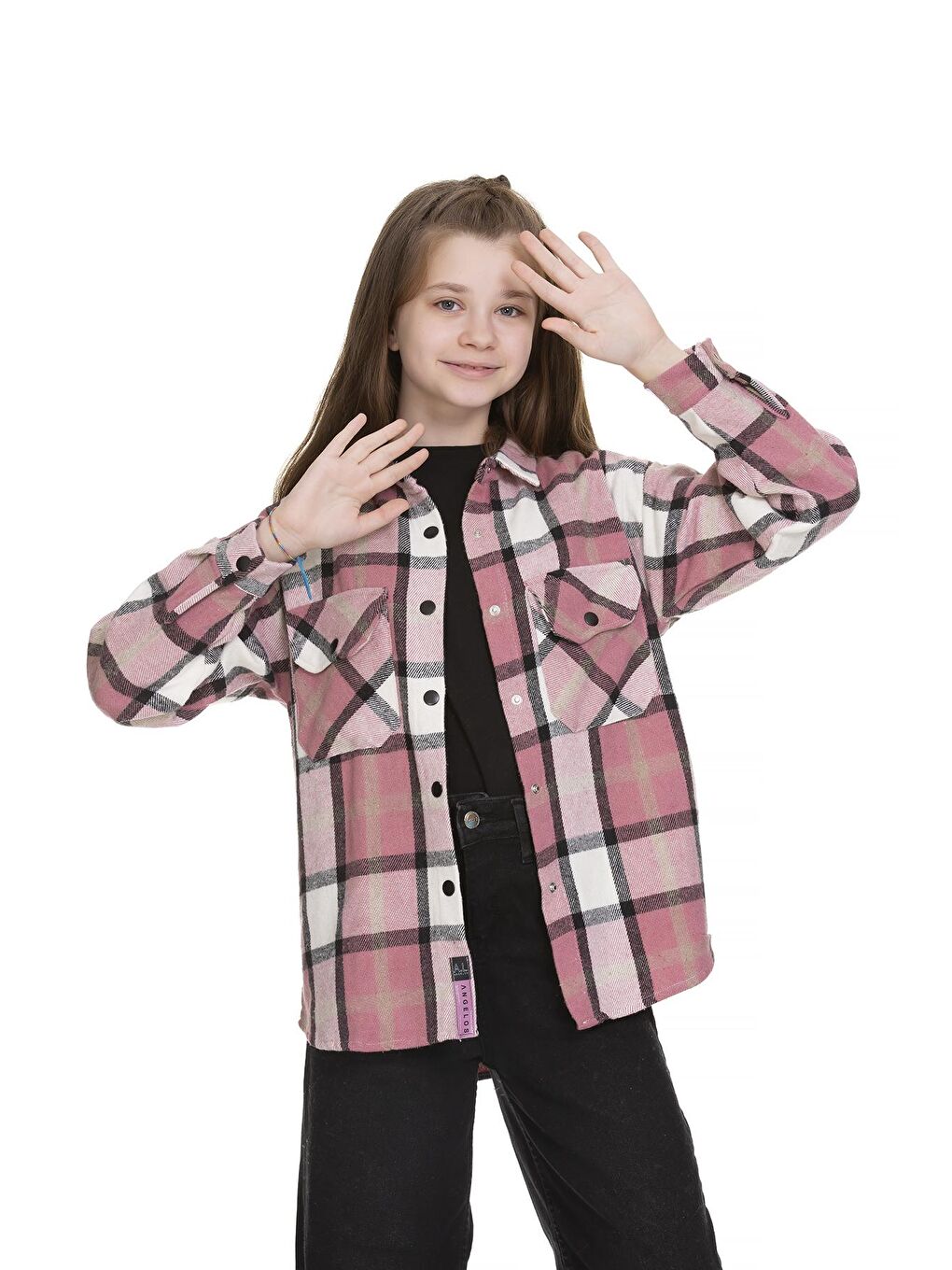 Pembe Kız Çocuk Ekose Gömlek 9-14 Yaş Lx148-2