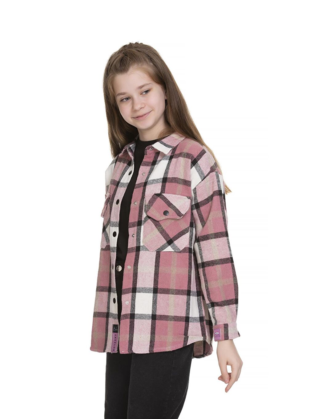 Pembe Kız Çocuk Ekose Gömlek 9-14 Yaş Lx148-3