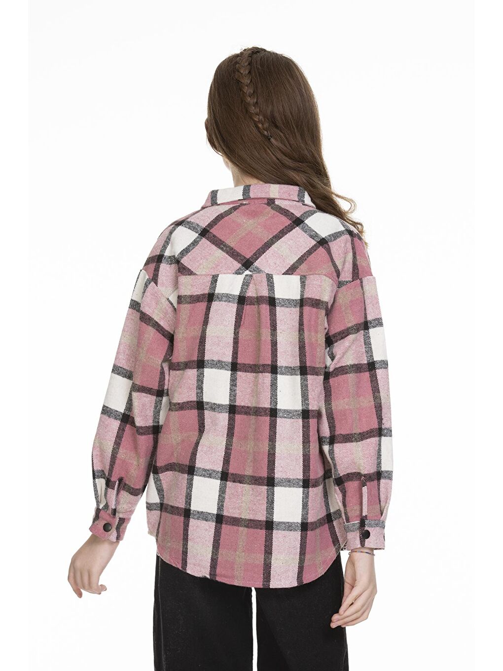 Pembe Kız Çocuk Ekose Gömlek 9-14 Yaş Lx148-4