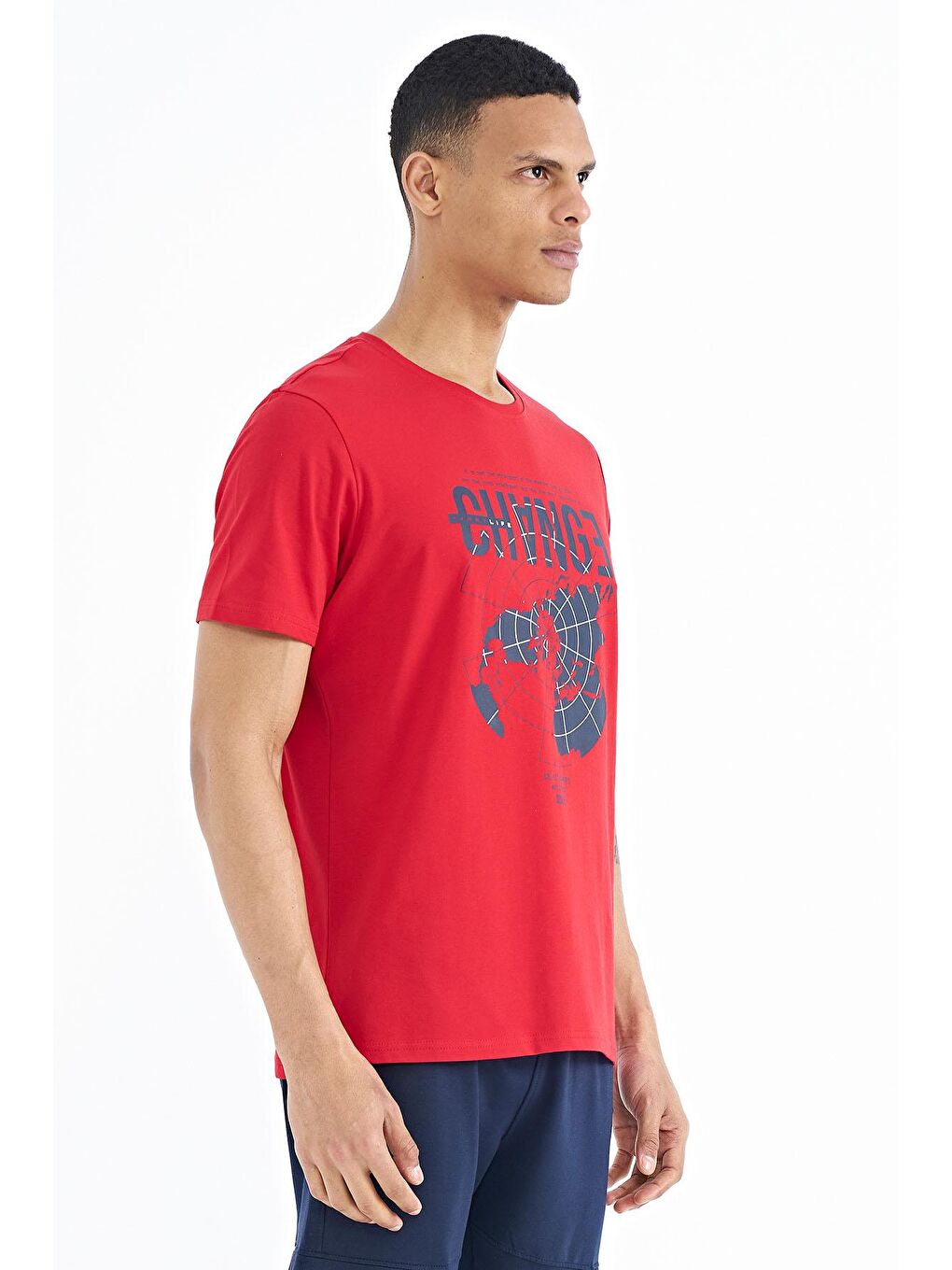 TOMMYLIFE Kırmızı Baskı Detaylı O Yaka Standart Kalıp Erkek T-Shirt - 88214 - 4