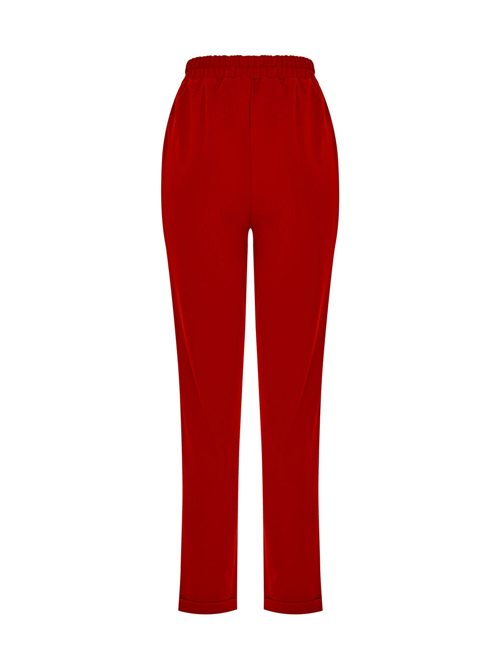 Düz Renk Beli Lastikli Klasik Pantolon-Kırmızı-1