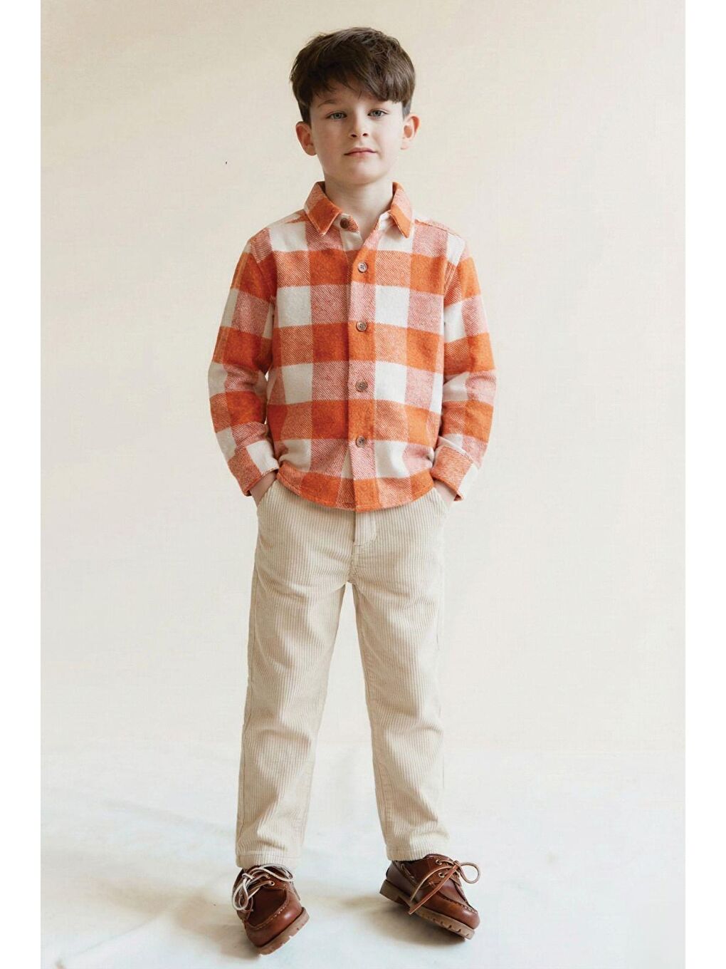 Turuncu Oduncu Gömleği 1-9 Yaş Oranj Ekose
