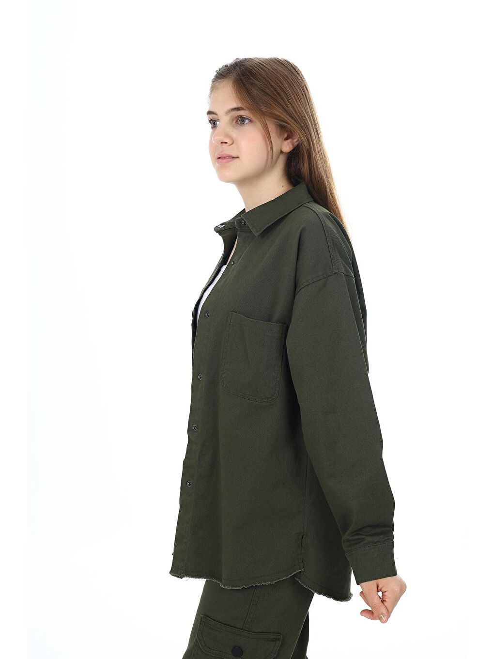 Haki Kız Çocuk Kargo Cepli Gabardin Takım Lx256-57-2