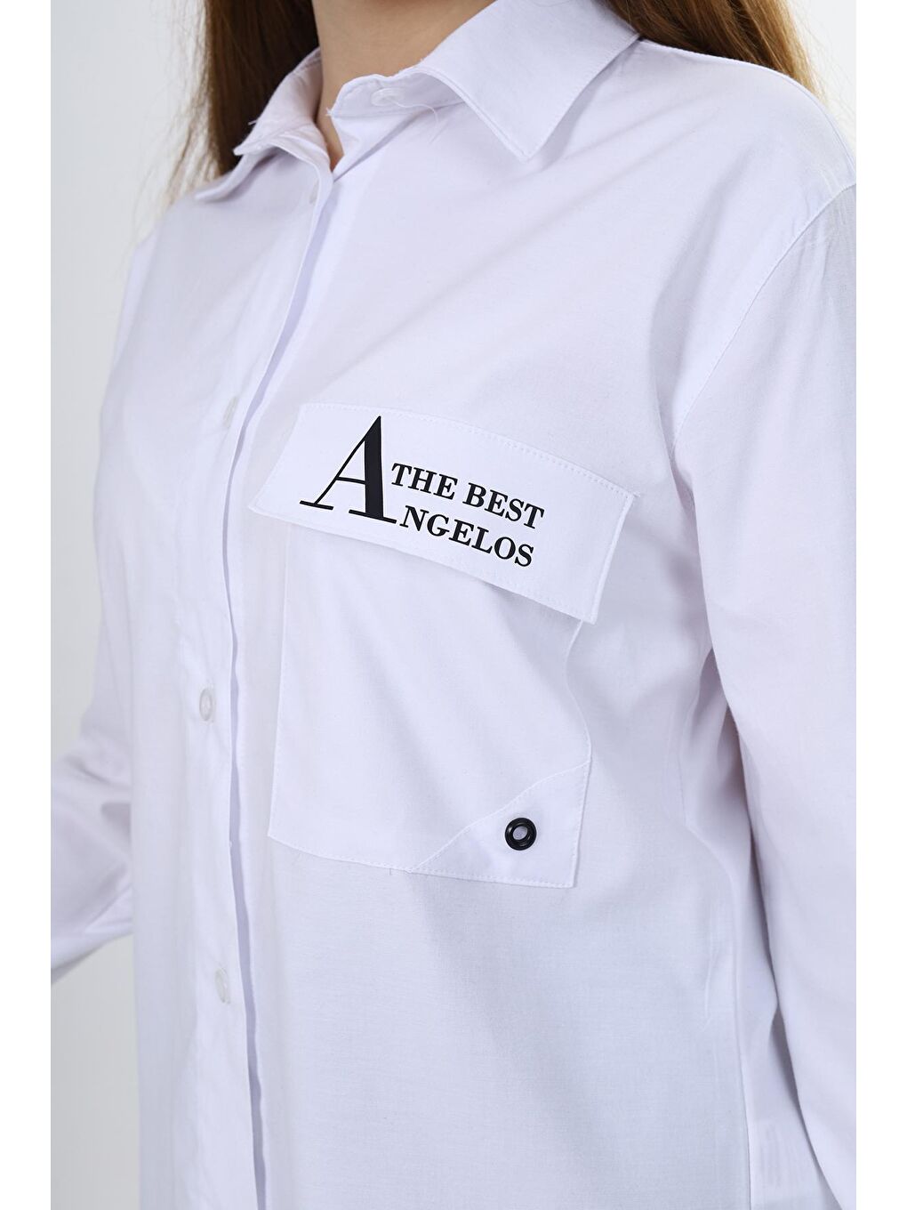 Beyaz Kız Çocuk Rahat Kesim Tek Cepli Gömlek 9-14 Yaş Lx243-3