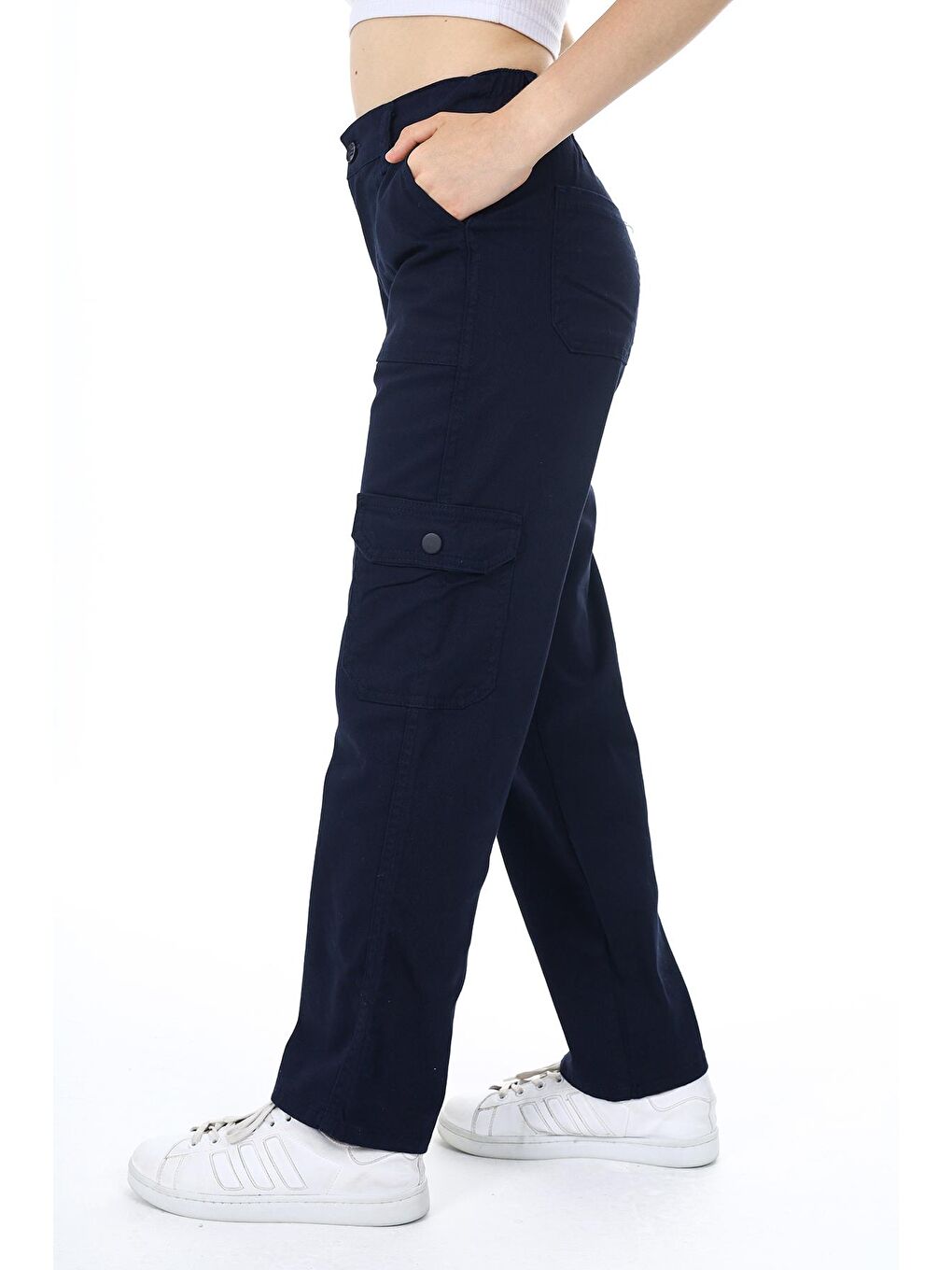 Lacivert Kız Çocuk Kargo Cepli Gabardin Pantolon 9-14 Yaş Lx257