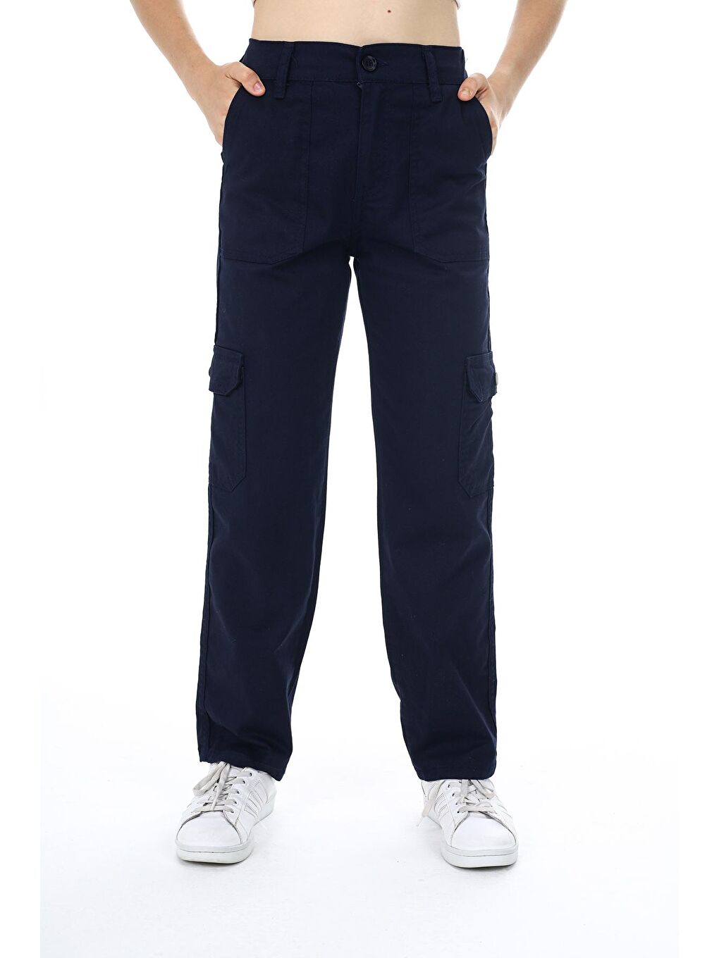 Lacivert Kız Çocuk Kargo Cepli Gabardin Pantolon 9-14 Yaş Lx257-1