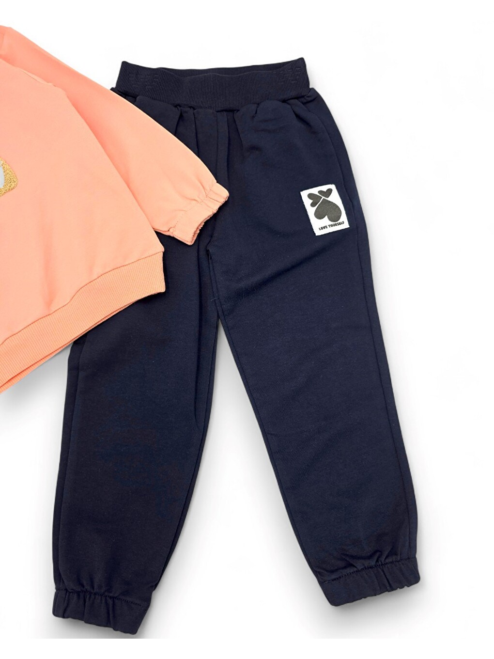 Pembe Kız Çocuk Kalp Baskılı Kapüşonlu Sweatshirtlü Mevsimlik Eşofman Takımı-4