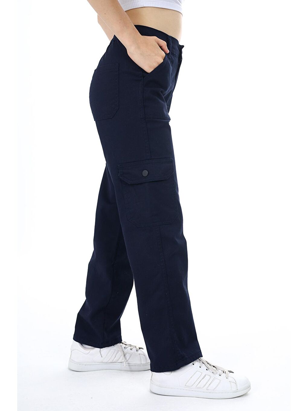 Lacivert Kız Çocuk Kargo Cepli Gabardin Pantolon 9-14 Yaş Lx257-2