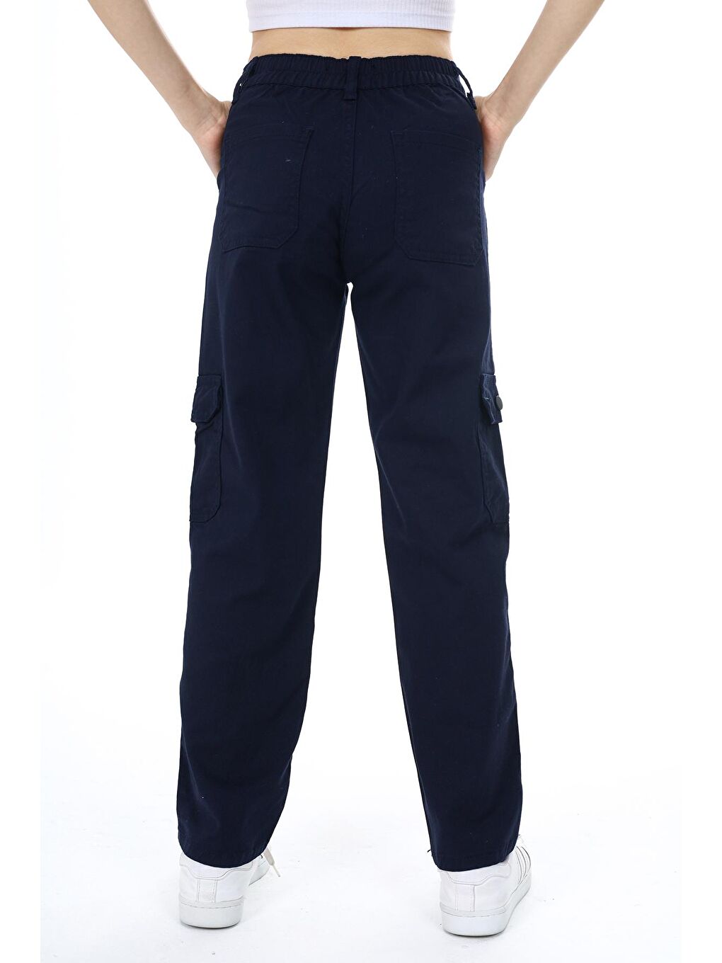 Lacivert Kız Çocuk Kargo Cepli Gabardin Pantolon 9-14 Yaş Lx257-3