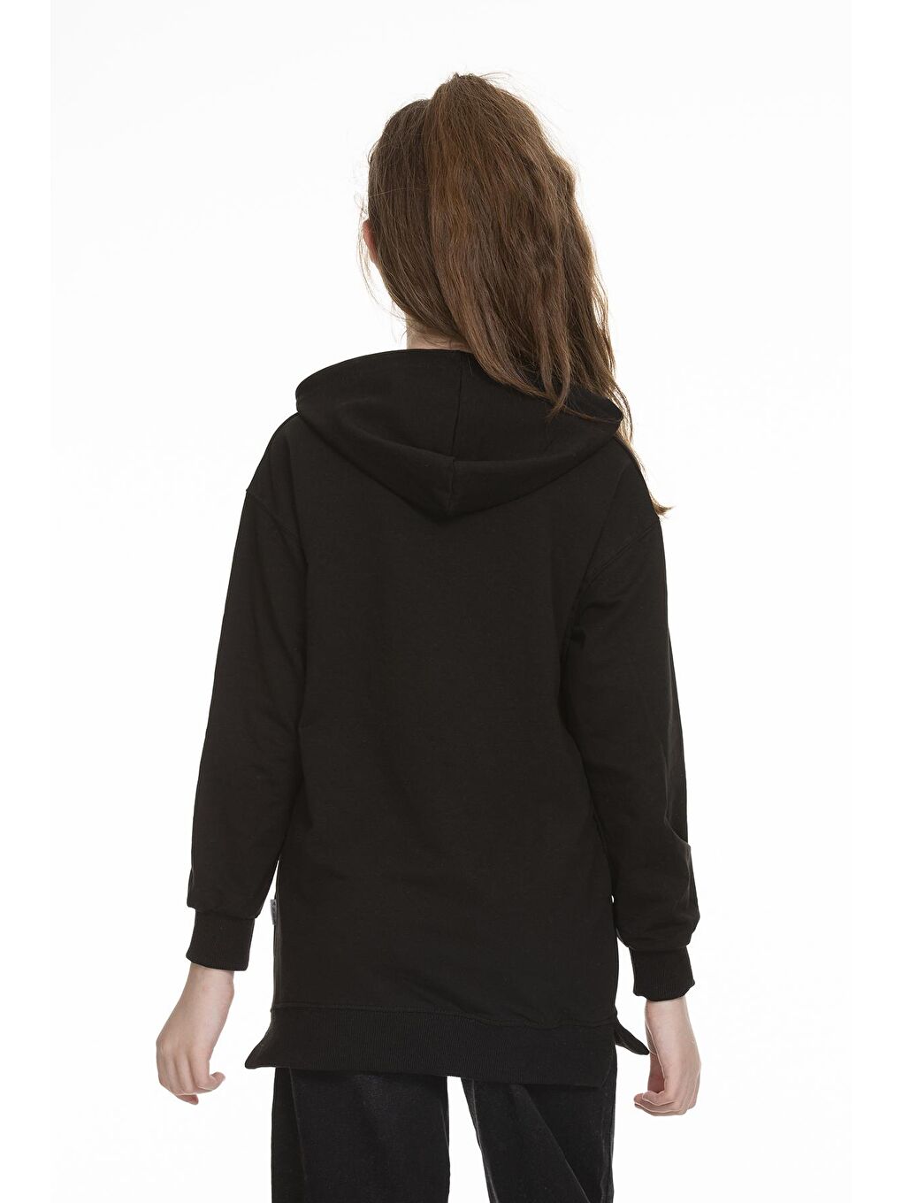 Siyah Kız Çocuk Kapüşonlu Kanguru Cepli Sweat 9-14 Yaş Lx154-3