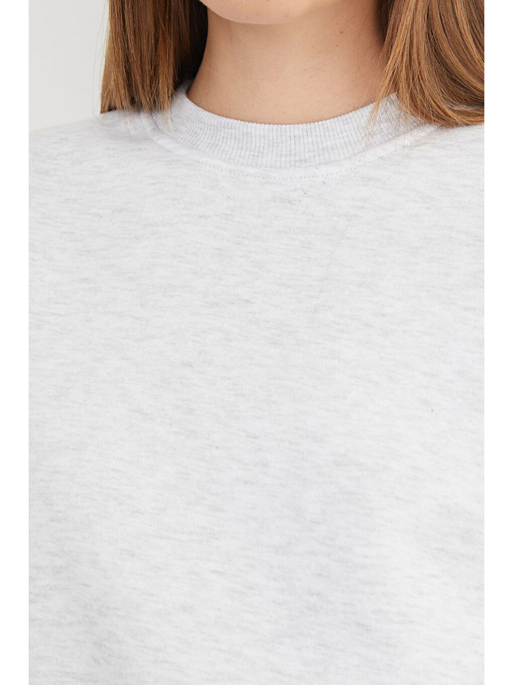 Gri 3 İplik Basic Bisiklet Yaka Sweatshirt-3