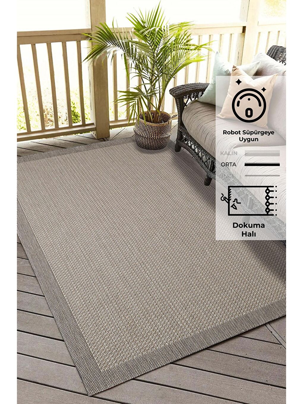 Sisalux 3091 Bej Jüt Tabanlı Modern Dokuma Kilim Sisal Hasır Halı-100x200