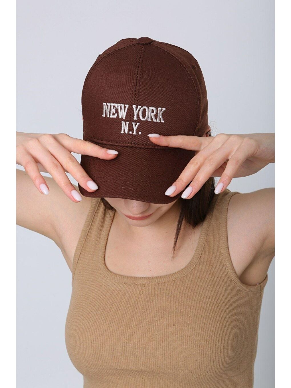 Luminos Butik Unisex Kahverengi New York Ny Nakışlı Beyzbol Kep SPK87 - 1